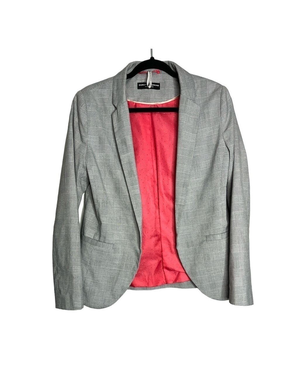 Dorothy Perkins Grey & Pink Plaid Open Front Blazer, size 6